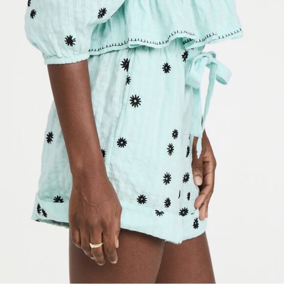 TANYA TAYLOR Flora Shorts Sunburst Araucana Multi Blue Elastic Waist Large NEW - Picture 3 of 8